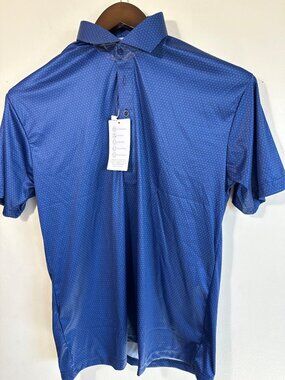 Mens Navy Dress Collar Polo Shirt Medium 4-Way Stretch Moisture Wicking Wrinkle